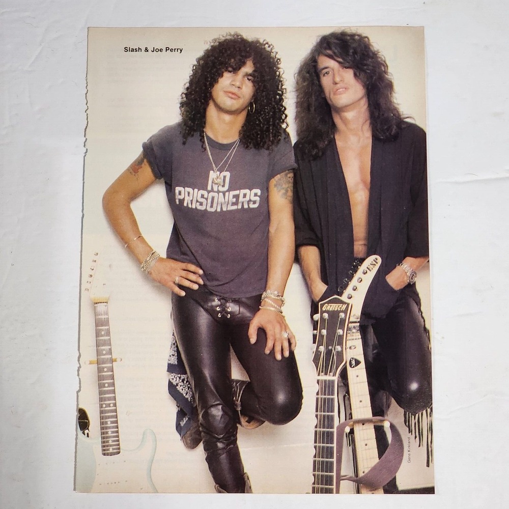 SLASH & Joe Perry color pinup poster vintage clipping 1980s 8x11